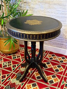 Mesa Madeira - Aplique em Metal - Marrom e Dourado