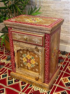 Gaveteiro em Madeira - Pintado à mão - Vermelho e Colorido