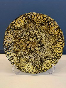 Prato de Parede - Turquia - Decorativo - Vitral - Preto e Dourado