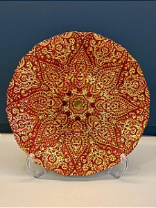 Prato de Parede - Turquia - Decorativo - Vitral - Vermelho e Dourado