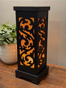 Luminária - Madeira e Palha - Preto - 38CM