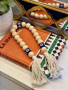 Colar Decorativo - Madeira e Sisal - Olho Grego