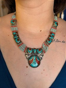 Colar de Alpaca - Turquesa e Terracota