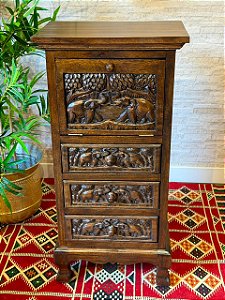 Gaveteiro em Madeira Entalhada - Elefante - Marrom