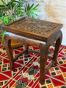 Mesa Madeira Entalhada - Elefante - Marrom