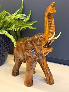 Elefante - Madeira Maciça - Envernizado - 34CM