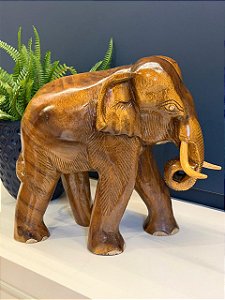 Elefante - Madeira Maciça - Envernizado - 34CM