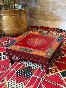 Mesa Madeira - Pintado à Mão - Vermelho e Colorido - 38CM
