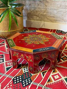 Mesa Madeira - Pintado à Mão - Vermelho e Colorido - 41CM