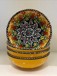 Bowl - Cerâmica - Turquia - Pintura Alto Relevo - Tamanho Grande - Amarelo Mostarda