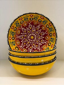 Bowl - Cerâmica - Turquia - Pintura Alto Relevo - Tamanho Grande - Amarelo