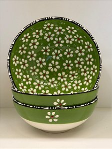 Bowl - Cerâmica - Turquia - Pintura Alto Relevo - Tamanho Grande - Verde