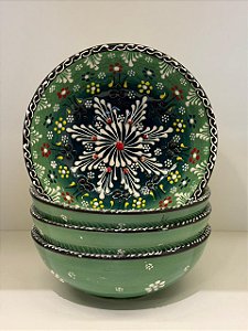 Bowl - Cerâmica - Turquia - Pintura Alto Relevo - Tamanho Grande - Verde