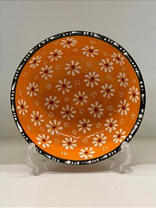 Bowl - Cerâmica - Turquia - Pintura Alto Relevo - Tamanho Grande - Laranja
