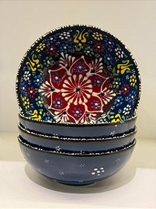 Bowl - Cerâmica - Turquia - Pintura Alto Relevo - Tamanho Grande - Azul Stone