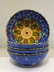 Bowl - Cerâmica - Turquia - Pintura Alto Relevo - Tamanho Grande - Azul