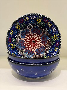 Bowl - Cerâmica - Turquia - Pintura Alto Relevo - Tamanho Grande - Azul Escuro