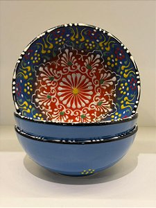 Bowl - Cerâmica - Turquia - Pintura Alto Relevo - Tamanho Grande - Azul Claro