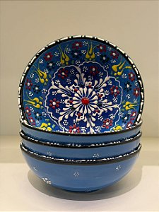 Bowl - Cerâmica - Turquia - Pintura Alto Relevo - Tamanho Grande - Azul Claro
