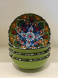 Bowl - Cerâmica - Turquia - Pintura Alto Relevo - Tamanho Médio - Verde Claro