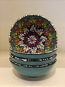 Bowl - Cerâmica - Turquia - Pintura Alto Relevo - Tamanho Médio - Verde Turquesa