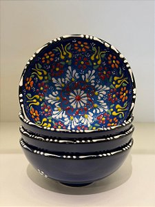 Bowl - Cerâmica - Turquia - Pintura Alto Relevo - Tamanho Médio - Azul Escuro