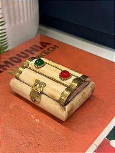 Caixa Decorativa - Porta Jóias - Osso e Metal - Dourado - 9x6