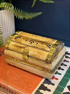 Caixa Decorativa - Porta Jóias - Osso e Metal - Dourado - 10x15