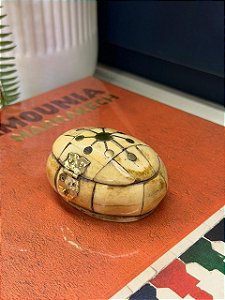 Caixa Decorativa - Porta Jóias - Osso e Metal - Oval - Dourado