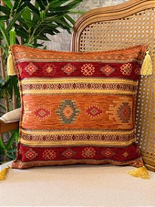 Capa Para Almofada - Jacquard - Tassel - Vermelho e Terracota