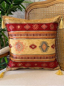 Capa Para Almofada - Jacquard - Tassel - Vermelho e Bege