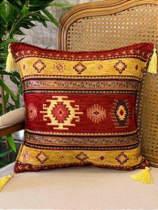 Capa Para Almofada - Jacquard - Tassel - Vermelho e Bege