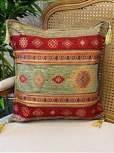 Capa Para Almofada - Jacquard - Tassel - Verde e Vermelho