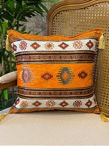Capa Para Almofada - Jacquard - Tassel - Laranja e Branco