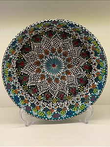 Saladeira - Cerâmica - Turquia - Pintura Alto Relevo - Tamanho Grande - Turquesa e Preto