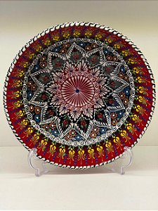 Saladeira - Cerâmica - Turquia - Pintura Alto Relevo - Tamanho Grande - Vermelho e Azul