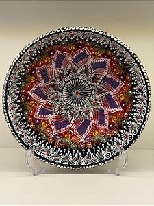 Saladeira - Cerâmica - Turquia - Pintura Alto Relevo - Tamanho Grande - Verde e Vermelho