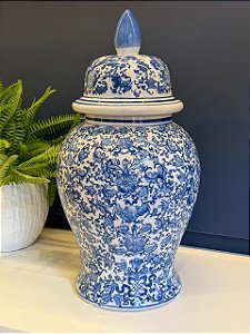 Potiche Cerâmica Azul e Branco 47CM