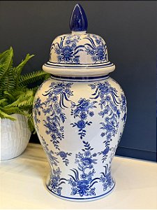 Potiche Cerâmica Azul e Branco 47CM