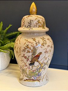 Potiche Cerâmica Off White e Colorido 47CM