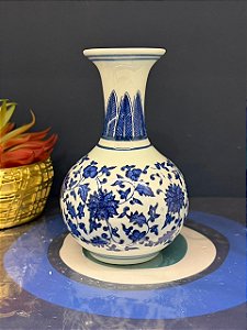 Vaso Decorativo - Cerâmica - Azul e Branco - 14CM