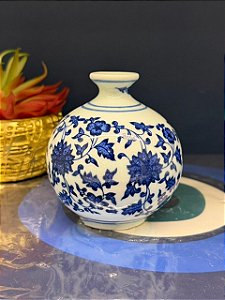 Vaso Decorativo - Cerâmica - Azul e Branco - 9CM