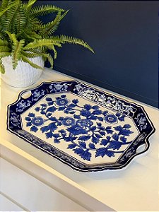 Bandeja - Cerâmica - Azul e Branco