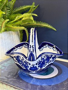 Cesta Decorativa - Cerâmica - Azul e Branco