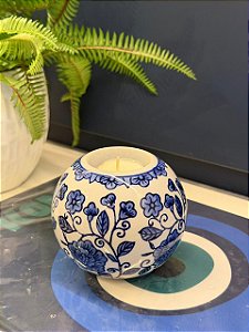 Porta Vela - Ceramica - Branco e Azul