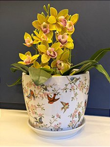 Cachepot em Cerâmica - Pássaros - Colorido - 25CM