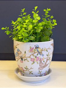 Cachepot em Cerâmica - Pássaros - Colorido - 12,5CM
