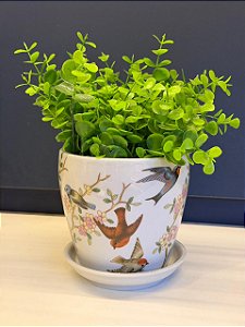 Cachepot em Cerâmica - Pássaros - Colorido - 12,5CM