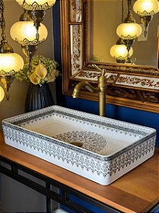 Cuba Sobrepor - Arabesco - Retangular - Branco e Preto