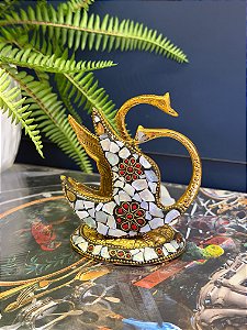 Porta Guardanapos - Metal e Madrepérolas - Dourado